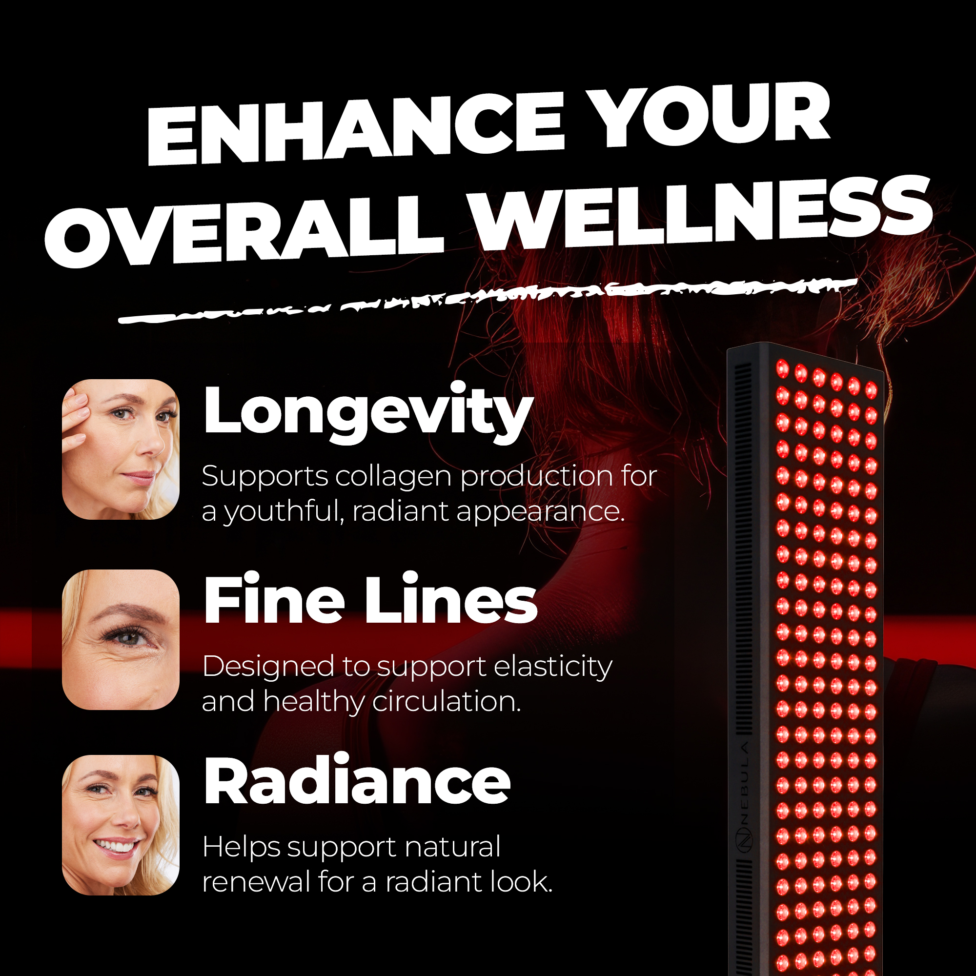 Nebula LED Red Light Therapy Device for Face & Body 660/850nm (1020W) Nebula LED Red Light Therapy Lamp 1020W Enhance Wellness